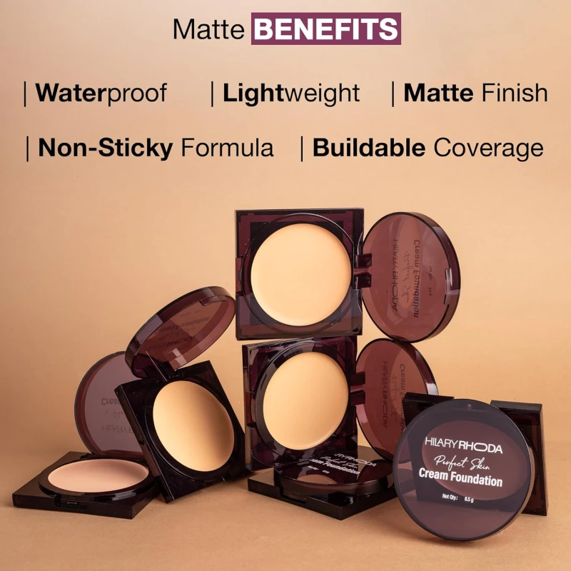 Hilary Rhoda Perfect Skin Cream Foundation | Buildable Coverage & Lightweight | Waterproof & Matte Finish | Blendable Foundation - 8.5g (Ivory - Shade 01) thumbnail 5
